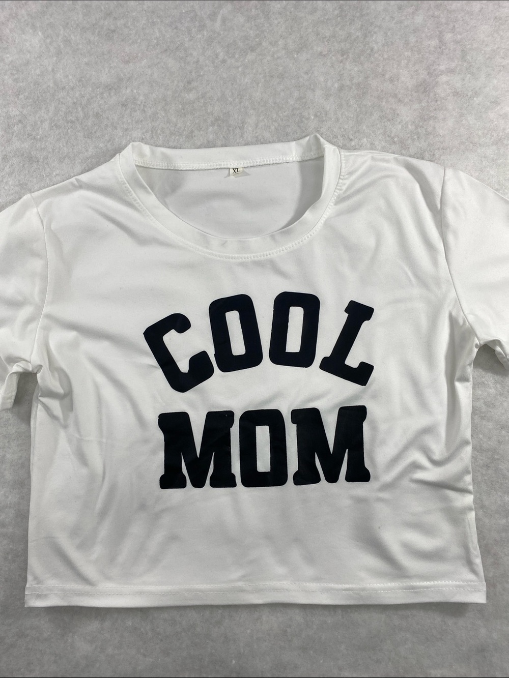 White "Cool Mom" Graphic Tee Shirt crop top summer vibes belly show